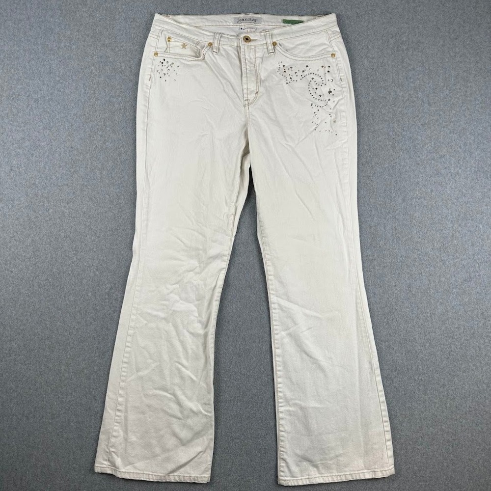 Jeanstar Women White Flare Jeans Mercury Bedazzled Size‎ 12 Bootcut Casual